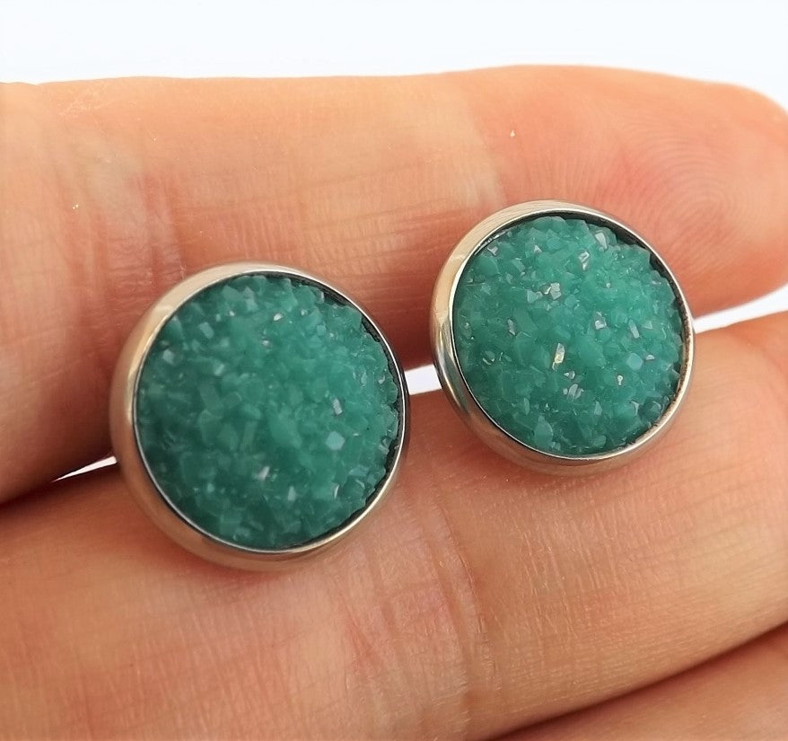 Teal Glittery Stud Earrings