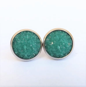 Teal Glittery Stud Earrings