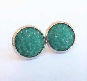 Teal Glittery Stud Earrings