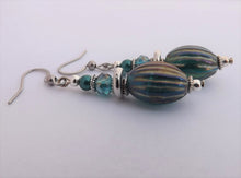 Load image into Gallery viewer, Teal Lustre Handmade Glass Bead Earrings
