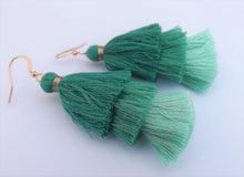 Load image into Gallery viewer, Teal Triple Layered Tassel Earrings
