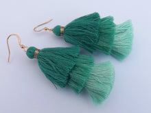 Load image into Gallery viewer, Teal Triple Layered Tassel Earrings
