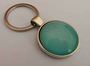 Teal Blue - Silver Tone Dome Key Ring