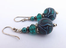Load image into Gallery viewer, Teal &amp; Blue Kathryn Design Bead Earrings on Sterling Silver Hooks
