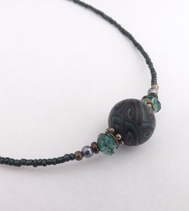 Teal, Blue & Black Handmade Kathryn Design bead necklace