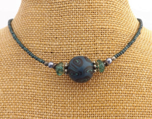 Teal, Blue & Black Handmade Kathryn Design bead necklace