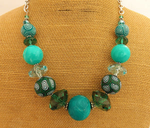 Teal & Green Kathryn Design Chunky Bead Necklace with Chain