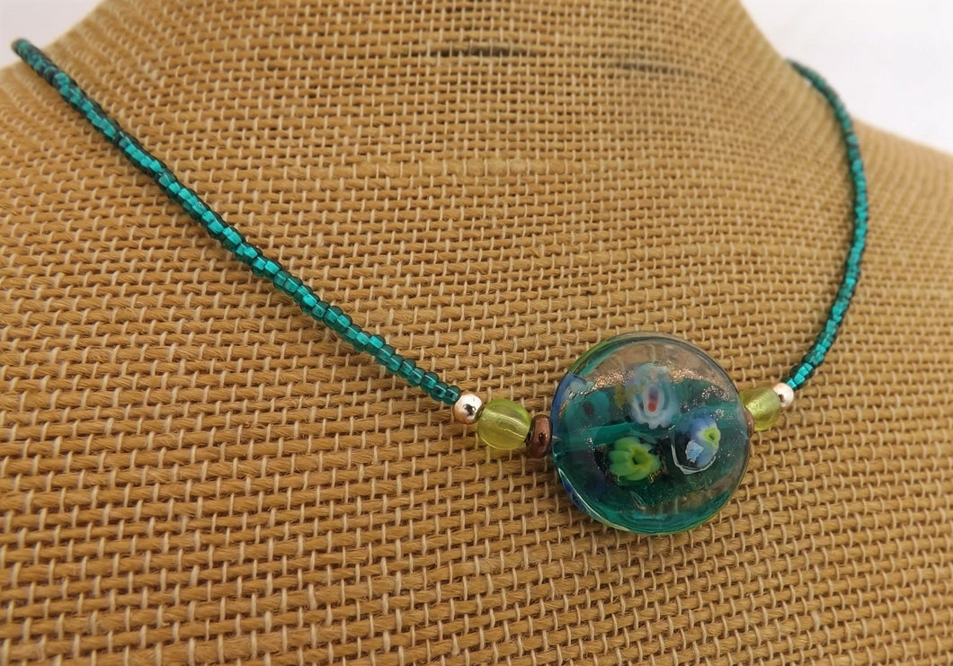 Teal & Green Handmade Bead Necklace