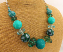 Load image into Gallery viewer, Teal &amp; Green Kathryn Design Chunky Bead Necklace with Chain
