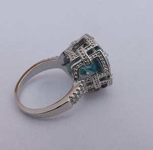 Teal & Silver Tone Costume Bling Ring (size 8)