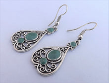 Load image into Gallery viewer, Teal &amp; Silver Tone Drop Earrings
