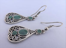 Load image into Gallery viewer, Teal &amp; Silver Tone Drop Earrings
