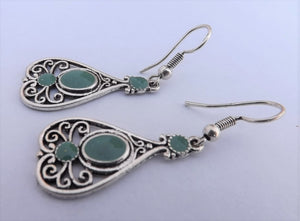 Teal & Silver Tone Drop Earrings