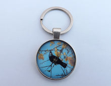 Load image into Gallery viewer, Tui &amp; Kowhai Flowers - Silver Tone Dome Key Ring
