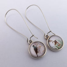 Load image into Gallery viewer, Tui with Flax Flower Double Sided Dome Earrings on Long Kidney Hooks
