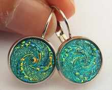 Load image into Gallery viewer, Turquoise Blue with Lustre Pattern - Silver Dome Earrings on Lever Back Hooks
