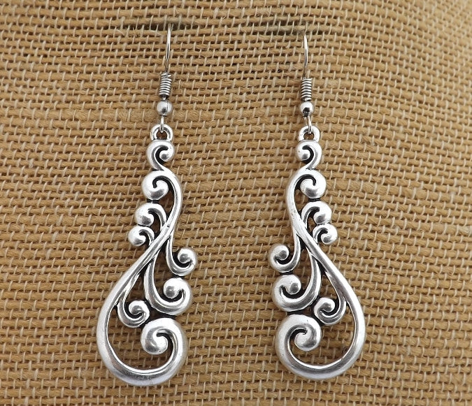 Twisting Korus Silver Tone Drop Earrings