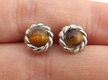Load image into Gallery viewer, Vintage Brown Cats Eye &amp; Silver Tone Stud Earrings
