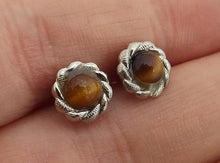 Load image into Gallery viewer, Vintage Brown Cats Eye &amp; Silver Tone Stud Earrings
