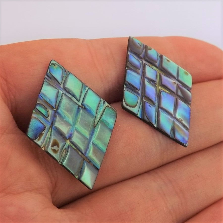 Vintage Checkered Paua Stud Earrings