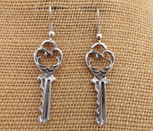 Load image into Gallery viewer, Vintage Key Drop Earrings (bronze or silver)
