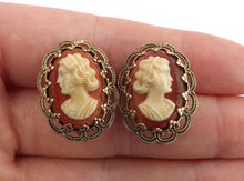 Load image into Gallery viewer, Vintage Orange &amp; Cream Cameo Clip On Earrings
