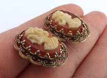 Load image into Gallery viewer, Vintage Orange &amp; Cream Cameo Clip On Earrings
