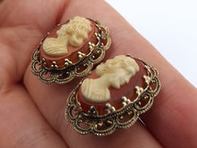 Load image into Gallery viewer, Vintage Orange &amp; Cream Cameo Clip On Earrings
