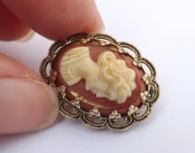 Load image into Gallery viewer, Vintage Orange &amp; Cream Cameo Clip On Earrings

