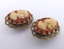 Load image into Gallery viewer, Vintage Orange &amp; Cream Cameo Clip On Earrings

