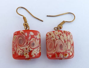 Vintage Orange & Cream Glass Bead Drop Earrings