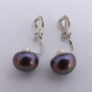 Warm Grey Freshwater Pearl Clip On Earrings (Free giftbox)