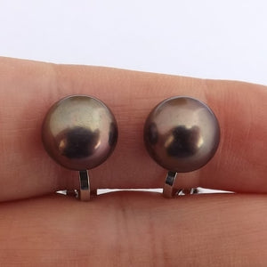 Warm Grey Freshwater Pearl Clip On Earrings (Free giftbox)