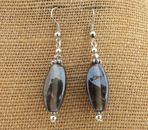 Warm Grey Lustre Long Bead Earrings