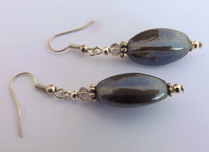 Warm Grey Lustre Long Bead Earrings