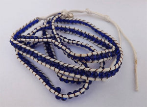 White Cord & Dark Blue Bead Long Strand Bracelet