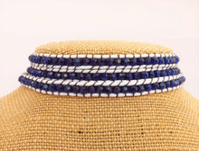 Load image into Gallery viewer, White Cord &amp; Dark Blue Bead Long Strand Bracelet
