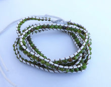 Load image into Gallery viewer, White Cord &amp; Green Bead Long Strand Bracelet
