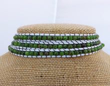 Load image into Gallery viewer, White Cord &amp; Green Bead Long Strand Bracelet
