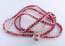 Load image into Gallery viewer, White Cord &amp; Pink Bead Long Strand Bracelet
