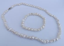 Load image into Gallery viewer, White Freshwater Pearl Necklace &amp; Bracelet Set
