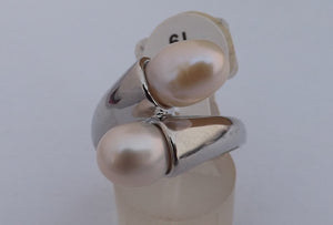 Copy of White Freshwater Pearl & Silver Tone Ring (size 9)