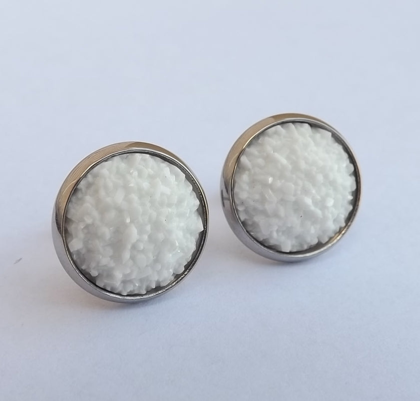 White Glittery Stud Earrings