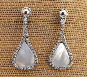 White Mother of Pearl & Silver Tone Teardrop Earrings on Stud Setting