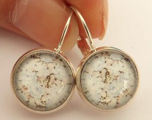 White Pattern Dome Earrings on Lever Back Hooks