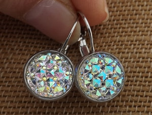 White Sparkly Lever Back Earrings