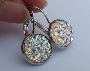 White Sparkly Lever Back Earrings