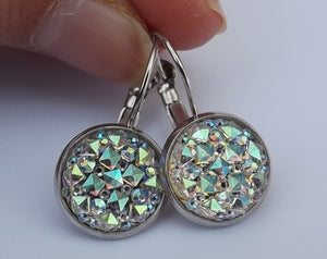 White Sparkly Lever Back Earrings