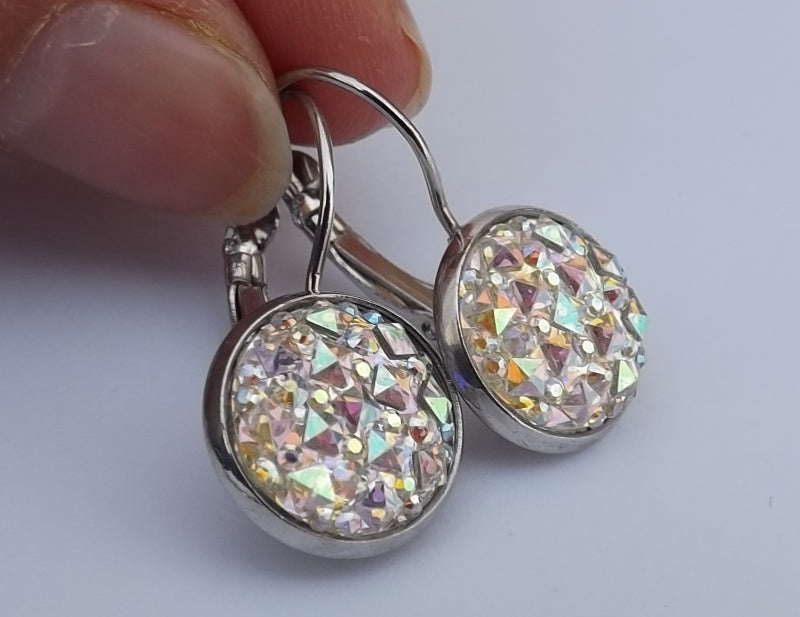 White Sparkly Lever Back Earrings