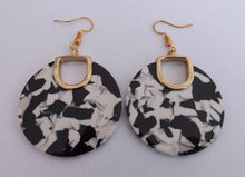 Load image into Gallery viewer, White, Black &amp; Gold Tone Round Acrylic Earrings
